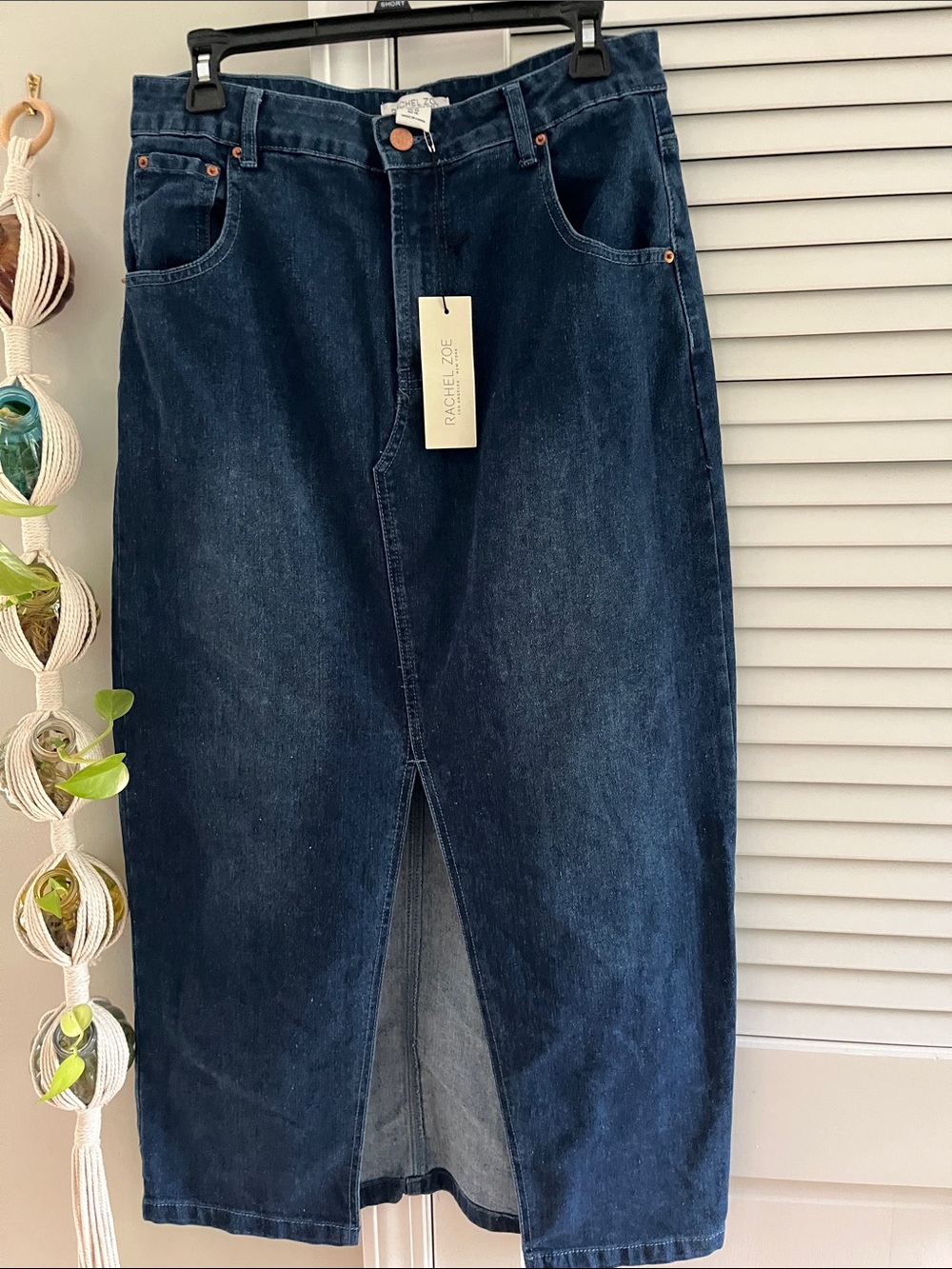 Rachel Zoe Navy Straight-Leg Denim Skirt with Front Slit